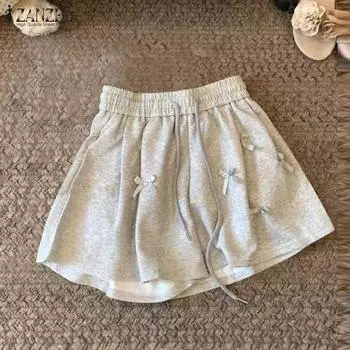 ZANZEA Женские летние шорты с широкими штанинами и эластичным поясом L чёрный