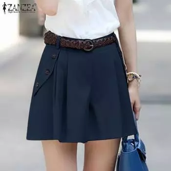 ZANZEA Женские летние шорты с высокой талией и карманами, плиссированные, широкие M хаки