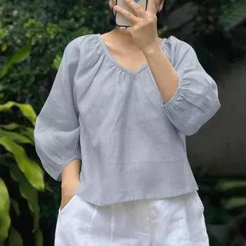 ZANZEA Женские летние свободные блузки с V-образным вырезом и рукавом 3/4 L