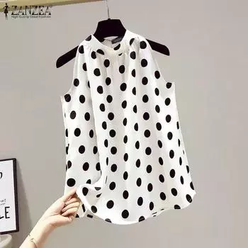 ZANZEA Женские летние свободные майки с бретелью через шею в горошек 2XL белый