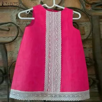 ZANZEA Женские летние свободные майки с круглым вырезом без рукавов и кружевом 5XL темно-розовый