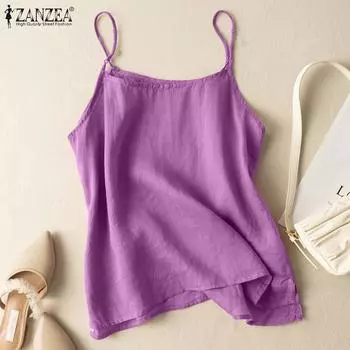 ZANZEA Женские летние свободные повседневные безрукавки на бретелях S хаки