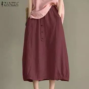 ZANZEA женские летние свободные повседневные хлопковые юбки с эластичной резинкой на талии