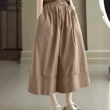 ZANZEA Женские летние свободные повседневные широкие брюки S чёрный