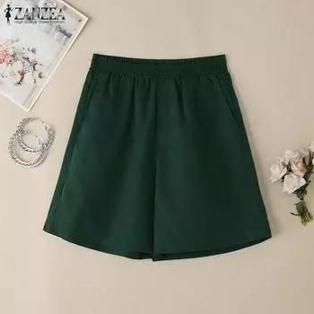 ZANZEA Женские летние свободные повседневные шорты с эластичной резинкой на талии S зелёный