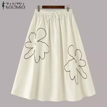 ZANZEA Женские летние свободные юбки А-силуэта с цветочным принтом S чёрный