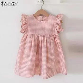 ZANZEA Женские летние топы А-силуэта с круглым вырезом и без рукавов в клетку 5XL жёлтый