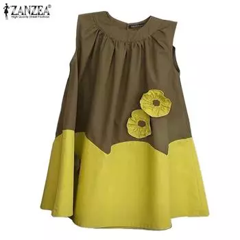 ZANZEA Женские летние топы без рукавов с круглым вырезом в стиле пэчворк S