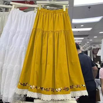 ZANZEA Женские летние юбки с эластичной талией и кружевным принтом S жёлтый