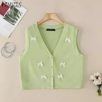 ZANZEA Женские летние жилеты без рукавов с V-образным вырезом и завязкой S розовый