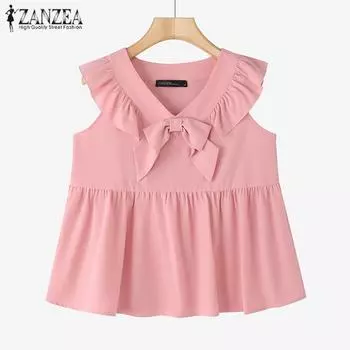 ZANZEA Женские летние жилеты без рукавов с V-образным вырезом и оборками 4XL жёлтый