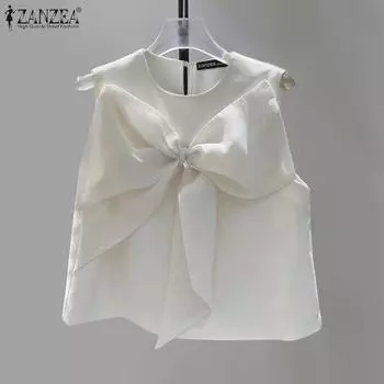 ZANZEA Женские майки А-силуэта с круглым вырезом и без рукавов S белый
