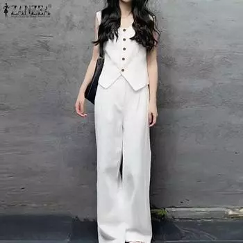 ZANZEA Женские майки и брюки Летние повседневные комплекты из двух частей 3XL хаки