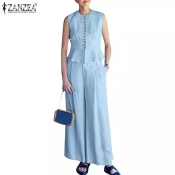 ZANZEA Женские майки и брюки, летний повседневный костюм из двух предметов