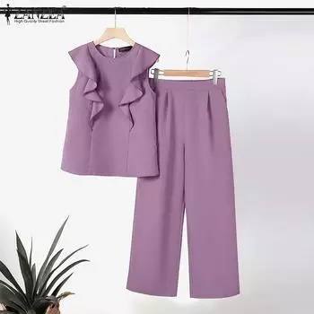 ZANZEA Женские майки и брюки повседневные комплекты из двух предметов S синий