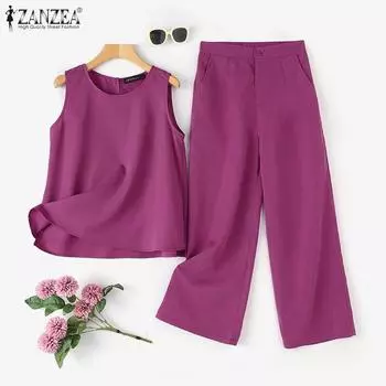 ZANZEA Женские майки и брюки повседневный комплект из двух предметов 4XL зелёный