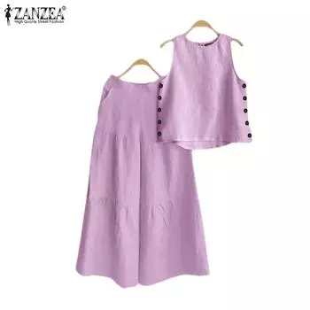 ZANZEA Женские майки и широкие брюки, повседневные комплекты из двух предметов 5XL синий