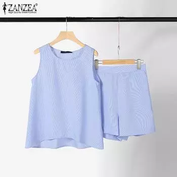 ZANZEA Женские майки и шорты повседневные комплекты из двух предметов 4XL чёрный