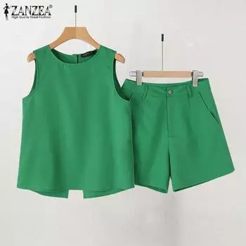 ZANZEA Женские майки и шорты повседневный комплект из двух предметов 5XL красный