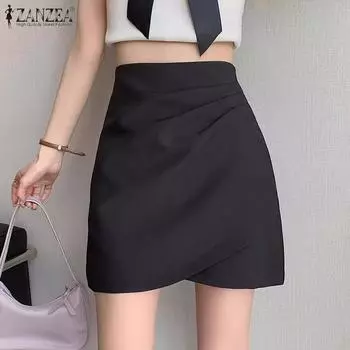 ZANZEA женские однотонные летние повседневные короткие юбки на молнии сзади L розовый