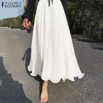 ZANZEA Женские однотонные свободные летние повседневные длинные юбки XL белый