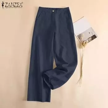 ZANZEA женские однотонные свободные повседневные брюки на молнии и пуговицах 5XL бежевый