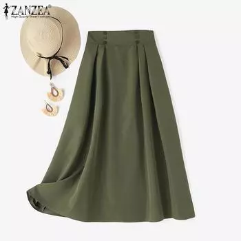 ZANZEA женские однотонные свободные повседневные длинные юбки с эластичной резинкой на талии S зелёный