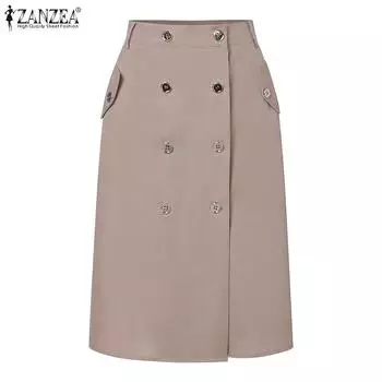 ZANZEA Женские однотонные свободные повседневные юбки на пуговицах S темно-синий