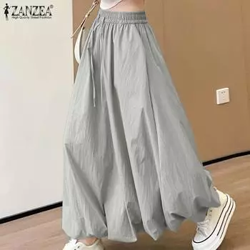 ZANZEA Женские однотонные свободные юбки А-силуэта с завязками S серый
