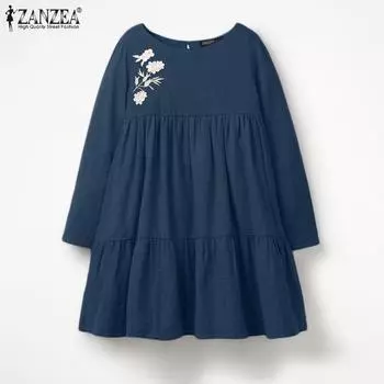 ZANZEA Женские осенние блузки с круглым вырезом и рукавом 3/4 с принтом S жёлтый