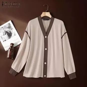 ZANZEA Женские осенние кардиганы с V-образным вырезом и длинными рукавами-фонариками S белый