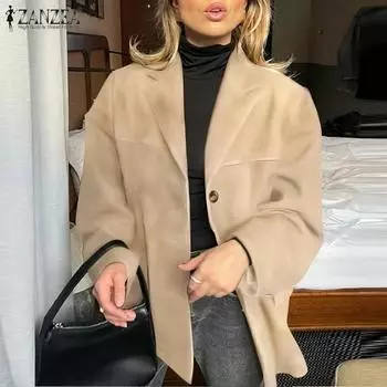 ZANZEA Женские осенние однотонные пиджаки с длинным рукавом S темно-зеленого