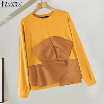 ZANZEA Женские осенние свитера с круглым вырезом и длинным рукавом с цветочным принтом S чёрный