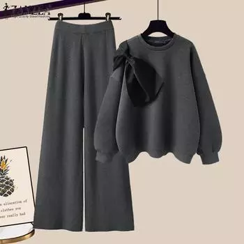 ZANZEA Женские осенние толстовки с круглым вырезом и длинным рукавом с фонариком и брюками 4XL чёрный