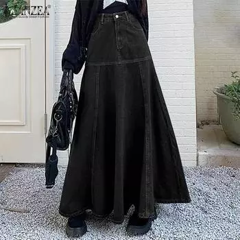 ZANZEA Женские осенние юбки А-силуэта с высокой талией и карманами S светло-синий