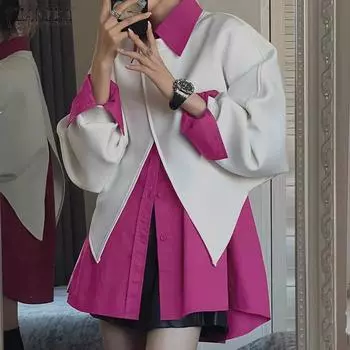 ZANZEA Женские осенние вязаные свитера из двух частей с воротником-рубашкой и длинным рукавом 2XL фиолетовый