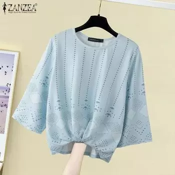 ZANZEA Женские осенние вязаные свитера с круглым вырезом и рукавом 3/4 S белый