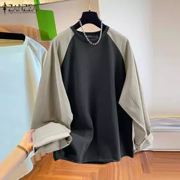 ZANZEA Женские осенние вязаные свитера с круглым вырезом и длинным рукавом контрастного цвета S фиолетовый