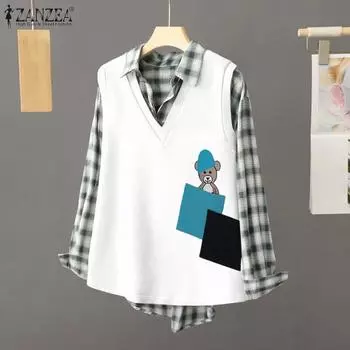 ZANZEA Женские осенние жилеты без рукавов с V-образным вырезом и карманами с принтом S жёлтый