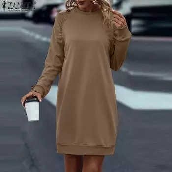 ZANZEA Женские платья-свитшоты с круглым вырезом и глубокими рукавами