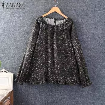 ZANZEA Женские повседневные блузки с длинным рукавом и цветочным принтом и оборками на лацканах S коричневый