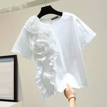 ZANZEA Женские повседневные блузки с круглым вырезом и коротким рукавом с цветочным принтом 3XL белый