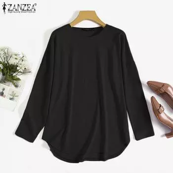 ZANZEA Женские повседневные блузки с круглым вырезом и длинными рукавами
