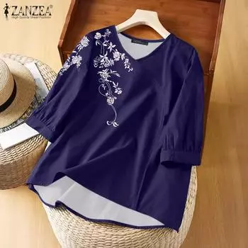 ZANZEA Женские повседневные блузки с V-образным вырезом и коротким рукавом с цветочным принтом S белый