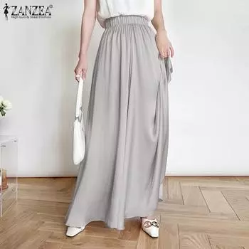 Женские повседневные брюки-трапеции ZANZEA со средней посадкой, однотонные, свободные, широкие брюки L розовый