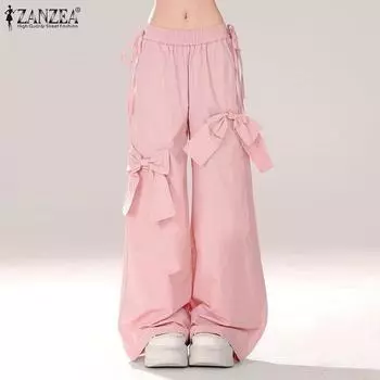 ZANZEA Женские повседневные брюки с эластичным поясом и широкими штанинами M бежевый