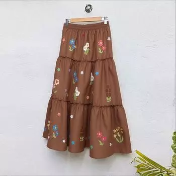 ZANZEA Женские повседневные длинные юбки с эластичной талией, свободного кроя, летние, с цветочным принтом S коричневый