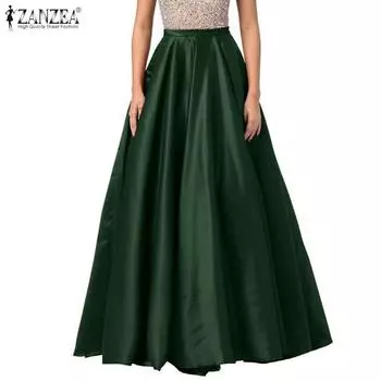 ZANZEA Женские повседневные длинные юбки трапециевидной формы с высокой талией