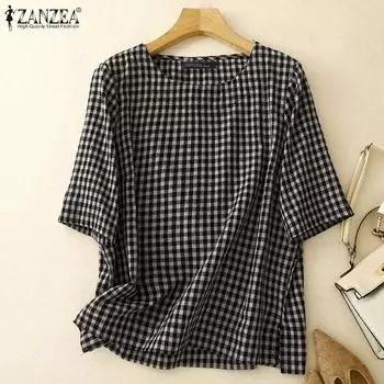 ZANZEA Женские повседневные футболки с коротким рукавом и принтом в виде сетки и круглым вырезом S чёрный