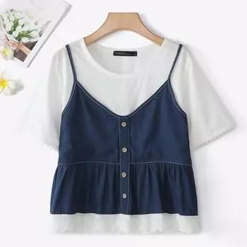 ZANZEA Женские повседневные футболки с круглым вырезом и лоскутным дизайном, летние, с коротким рукавом 3XL